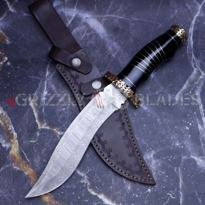 DAMASCUS STEEL CUSTOM HANDMADE HUNTING BOWIE KNIFE 13"