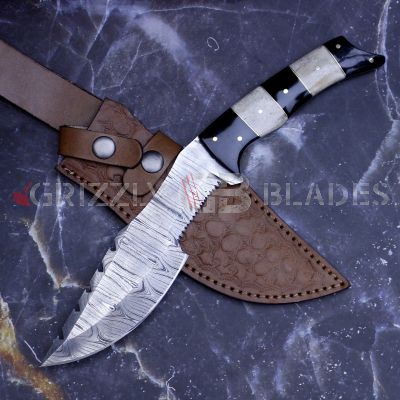 DAMASCUS STEEL CUSTOM HANDMADE HUNTING BOWIE KNIFE 12"