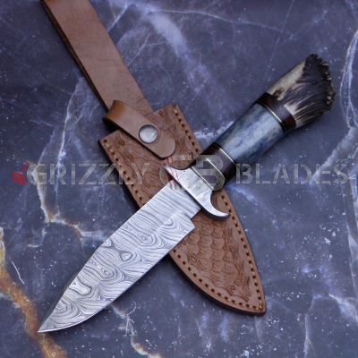 DAMASCUS STEEL CUSTOM HANDMADE HUNTING BOWIE KNIFE 12"