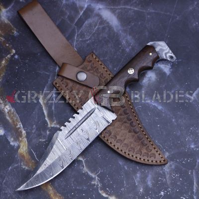 DAMASCUS STEEL CUSTOM HANDMADE HUNTING BOWIE KNIFE 11"