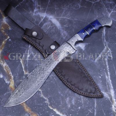 DAMASCUS STEEL CUSTOM HANDMADE HUNTING BOWIE KNIFE 16"