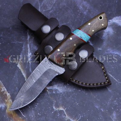 Damascus Steel Custom Handmade Hunting Skinning Knife 8.5"