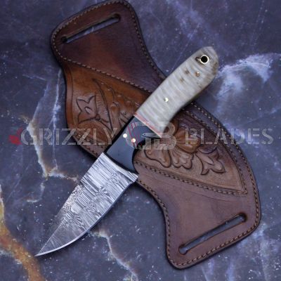 Damascus Steel Custom Handmade Hunting Skinning Knife 8"