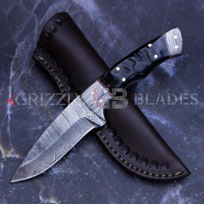 Damascus Steel Custom Handmade Hunting Skinning Knife 8.5"