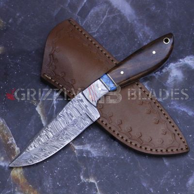 Damascus Steel Custom Handmade Hunting Skinning Knife 9"