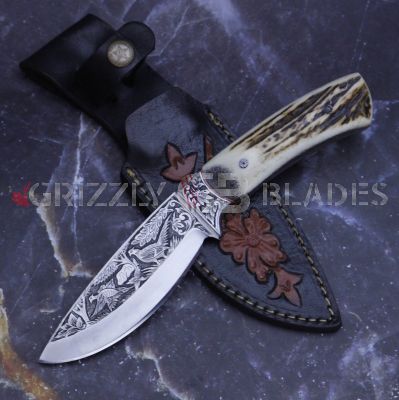 Hand Engraved D2 Steel Custom Handmade Hunting Skinning Knife 9"
