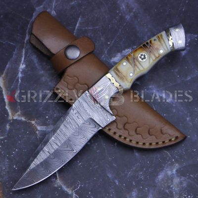 Damascus Steel Custom Handmade Hunting Skinning Knife 9"