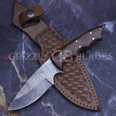 Damascus Steel Custom Handmade Hunting Skinning Knife 8.5"