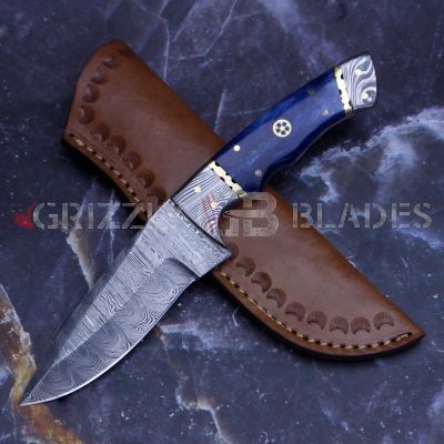 Damascus Steel Custom Handmade Hunting Skinning Knife 9"