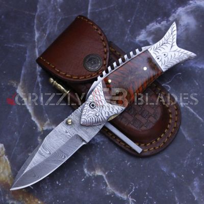 DAMASCUS STEEL CUSTOM HANDMADE FOLDING/POCKET Knife 7.5"