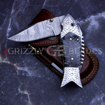 DAMASCUS STEEL CUSTOM HANDMADE FOLDING/POCKET Knife 7.5"