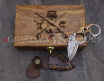 DAMASCUS STEEL CUSTOM HANDMADE SKINNING KNIFE 5" - HUNT FISH