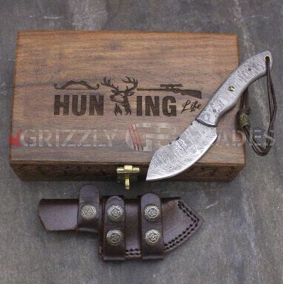 DAMASCUS STEEL CUSTOM HANDMADE SKINNING BUSHCRAFT KNIFE 7.5" - HUNTING LIFE