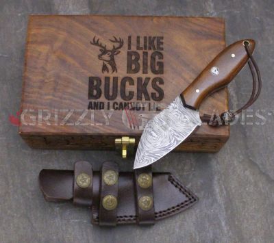 DAMASCUS STEEL CUSTOM HANDMADE SKINNING BUSHCRAFT KNIFE 7.5" - I LIKE BIG BUCKS AND I CANNOT LIE