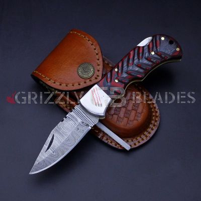 DAMASCUS STEEL CUSTOM HANDMADE FOLDING/POCKET Knife 6.5" red