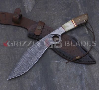 DAMASCUS STEEL CUSTOM HANDMADE HUNTING BOWIE KNIFE 13"