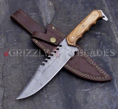 DAMASCUS STEEL CUSTOM HANDMADE HUNTING BOWIE KNIFE 12"