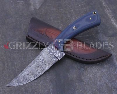 Damascus Steel Custom Handmade Hunting Skinning Knife 9" Blue