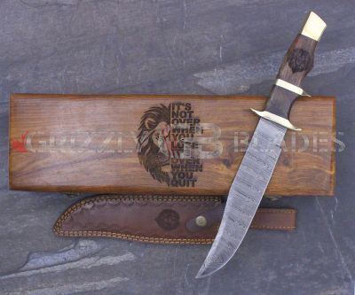 DAMASCUS Steel Custom handmade hunting BOWIE Knife 13.5" - Lion