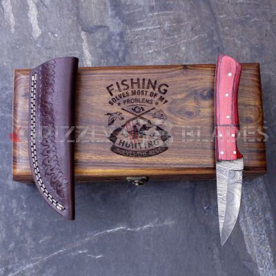 Damascus Steel Custom Handmade Hunting Skinning Knife 8.5" - FISHING HUNTING