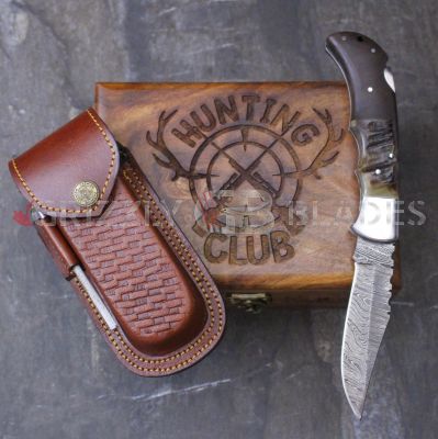 DAMASCUS STEEL CUSTOM HANDMADE FOLDING/POCKET Knife 8.5"