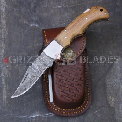 DAMASCUS STEEL CUSTOM HANDMADE FOLDING/POCKET OLIVE Knife 6.5"