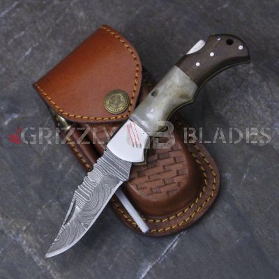 DAMASCUS STEEL CUSTOM HANDMADE FOLDING/POCKET RAM Knife 6.5"