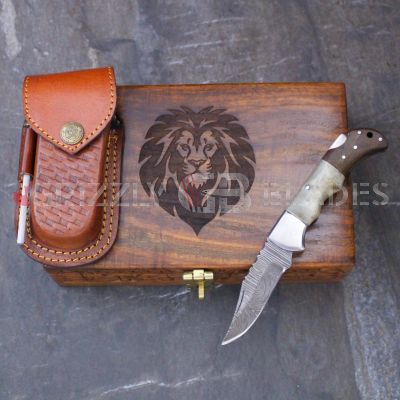DAMASCUS STEEL CUSTOM HANDMADE FOLDING/POCKET Ram Knife 6.5"