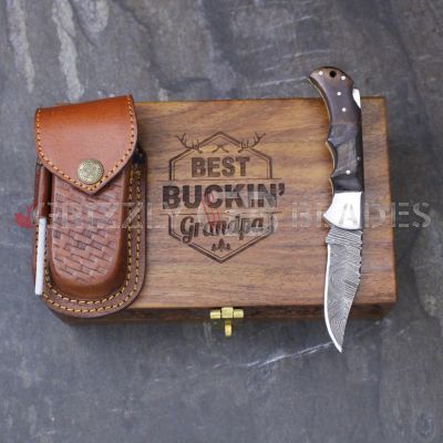 DAMASCUS STEEL CUSTOM HANDMADE FOLDING/POCKET RAM Knife 6.5"