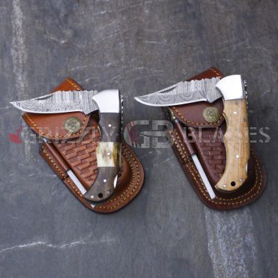 SET of TWO DAMASCUS STEEL CUSTOM HANDMADE FOLDING/POCKET Knives 6.5"