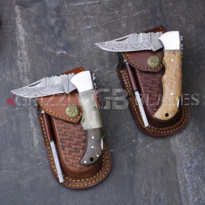 SET of TWO DAMASCUS STEEL CUSTOM HANDMADE FOLDING/POCKET Knives 6.5"