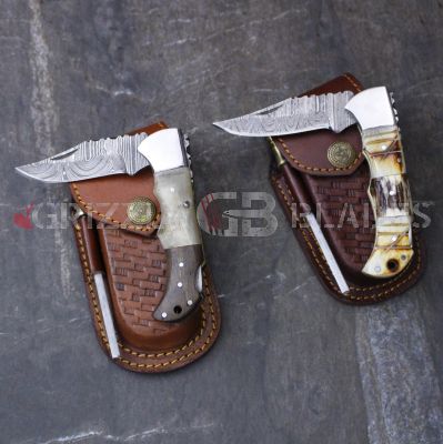 SET of TWO DAMASCUS STEEL CUSTOM HANDMADE FOLDING/POCKET Knives 6.5"