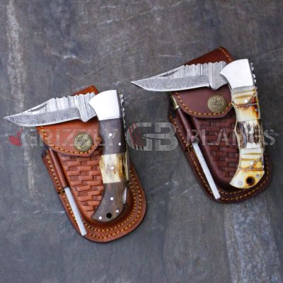 SET of TWO DAMASCUS STEEL CUSTOM HANDMADE FOLDING/POCKET Knives 6.5"