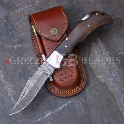 DAMASCUS STEEL CUSTOM HANDMADE FOLDING/POCKET WALNUT Knife 8.5"