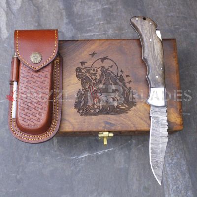 DAMASCUS STEEL CUSTOM HANDMADE FOLDING/POCKET Knife 8.5"