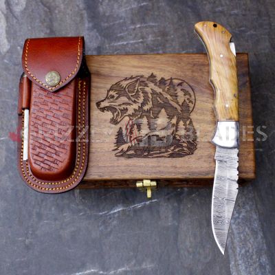DAMASCUS STEEL CUSTOM HANDMADE FOLDING/POCKET Knife 8.5"