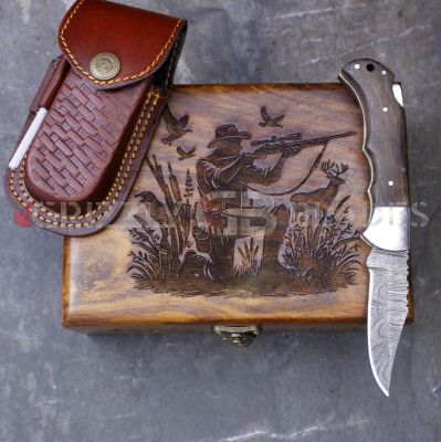 DAMASCUS STEEL CUSTOM HANDMADE FOLDING/POCKET Knife 6.5"