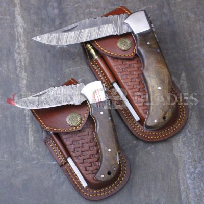 SET of TWO DAMASCUS STEEL CUSTOM HANDMADE FOLDING/POCKET Knives 8.5" & 6.5"