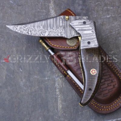 DAMASCUS STEEL CUSTOM HANDMADE FOLDING/POCKET Knife 8"
