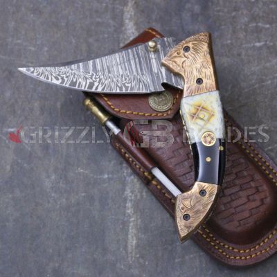 DAMASCUS STEEL CUSTOM HANDMADE FOLDING/POCKET Knife 8"