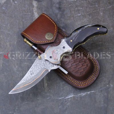 DAMASCUS STEEL CUSTOM HANDMADE FOLDING/POCKET Knife 8 with Copper lining"