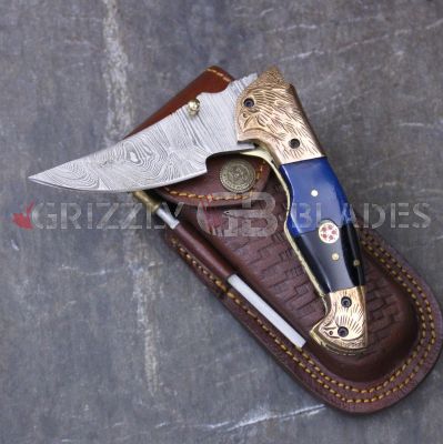 DAMASCUS STEEL CUSTOM HANDMADE FOLDING/POCKET Knife 8"