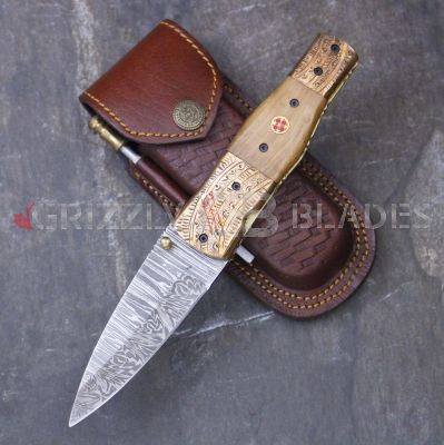 DAMASCUS STEEL CUSTOM HANDMADE FOLDING/POCKET Knife 8"