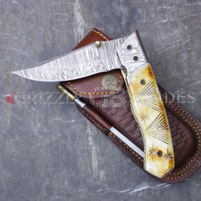 DAMASCUS STEEL CUSTOM HANDMADE FOLDING/POCKET Knife 8"