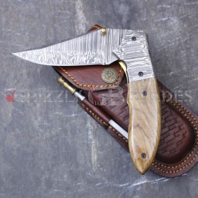 DAMASCUS STEEL CUSTOM HANDMADE FOLDING/POCKET Knife 8"