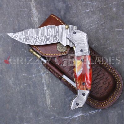 DAMASCUS STEEL CUSTOM HANDMADE FOLDING/POCKET Knife 8"