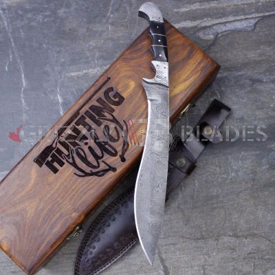 DAMASCUS STEEL CUSTOM HANDMADE HUNTING BOWIE KNIFE 15"