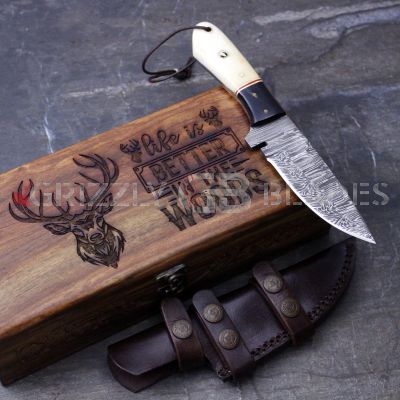 Damascus Steel Custom Handmade Hunting Skinning Knife 9.5" Life in the Woods