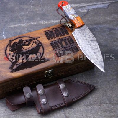  Damascus Steel Custom Handmade Hunting Skinning Knife 10" Man Myth Legend