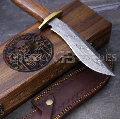 DAMASCUS STEEL CUSTOM HANDMADE HUNTING BOWIE KNIFE 13.5" SKULL